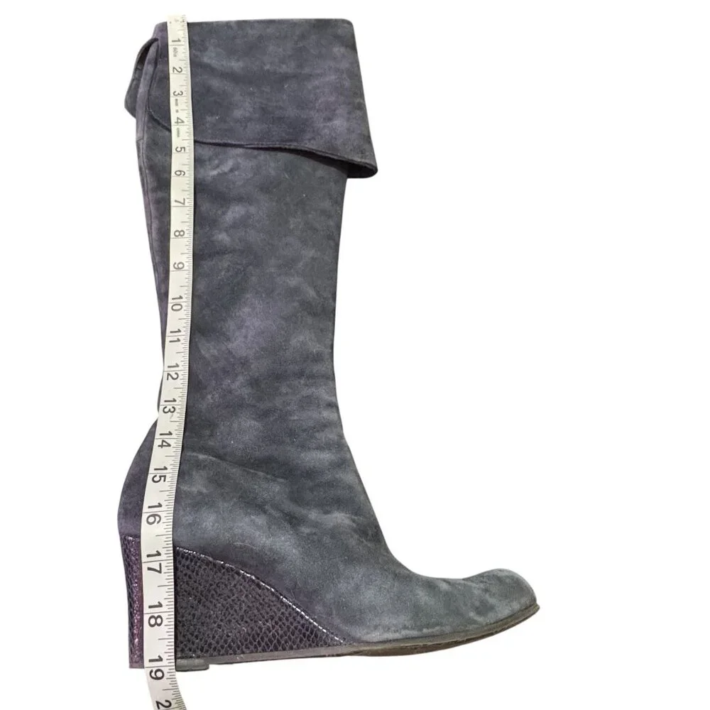 Casini by Jennifer Tattanelli Womens Navy Suede Knee High Wedge Boots EU 38.5
